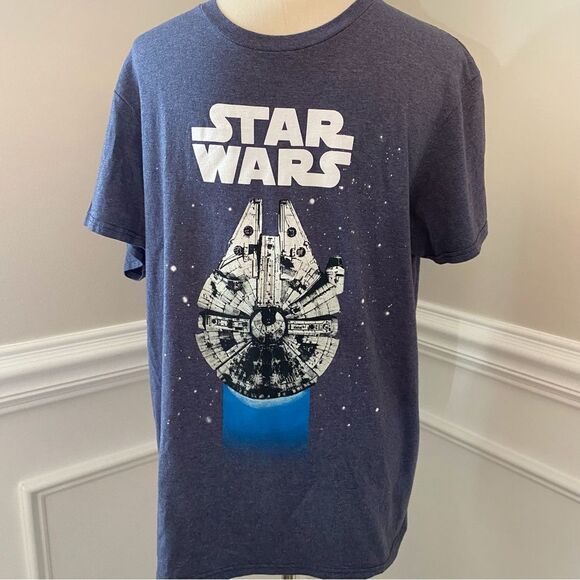 Star Wars T-Shirt Men’s Size Large Dark Blue Millennium Falcon Graphic Tee - Picture 5 of 10